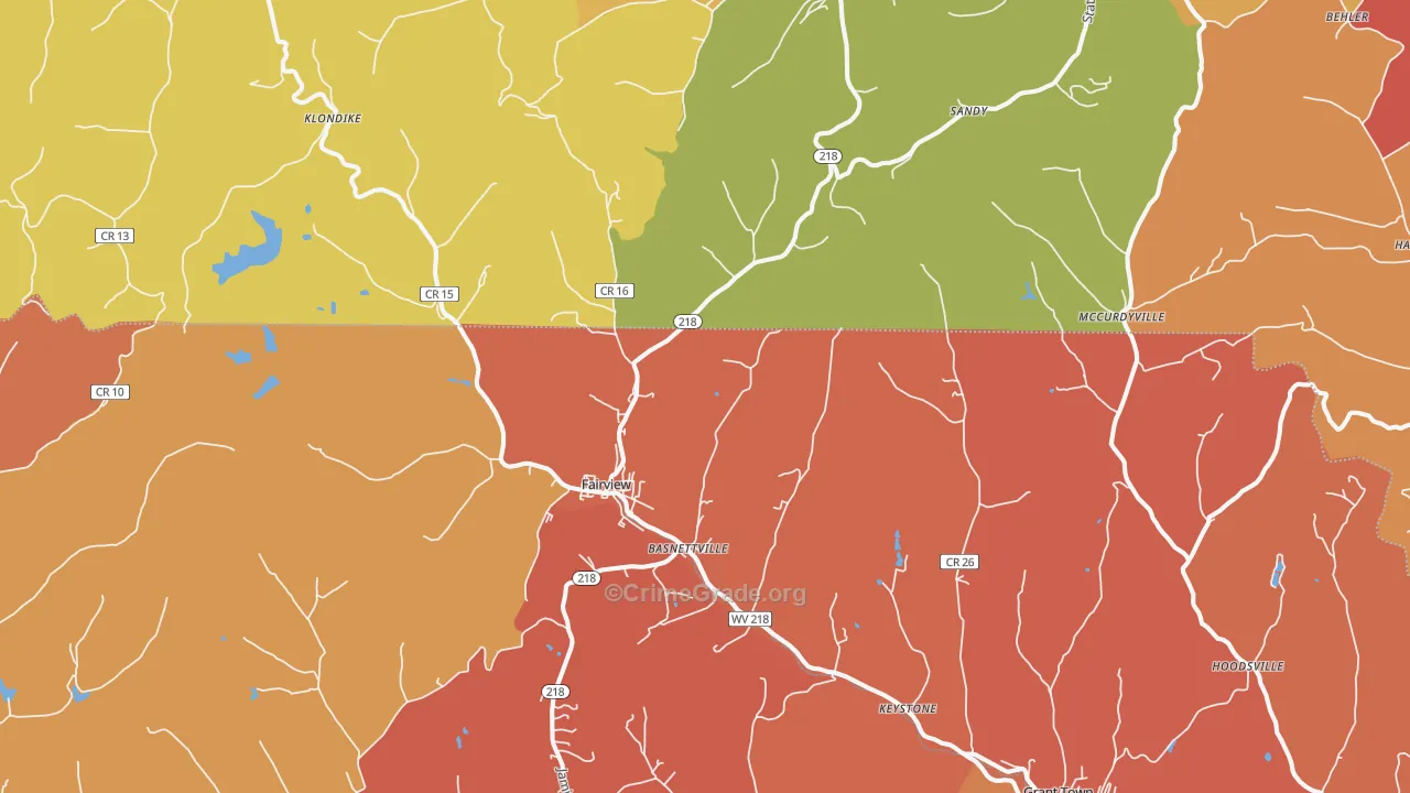 Fairview, WV Map of Robbery Rates