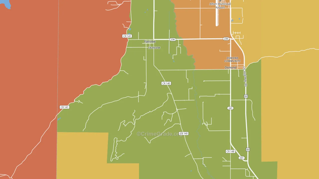 Fairview, WY Map of Robbery Rates