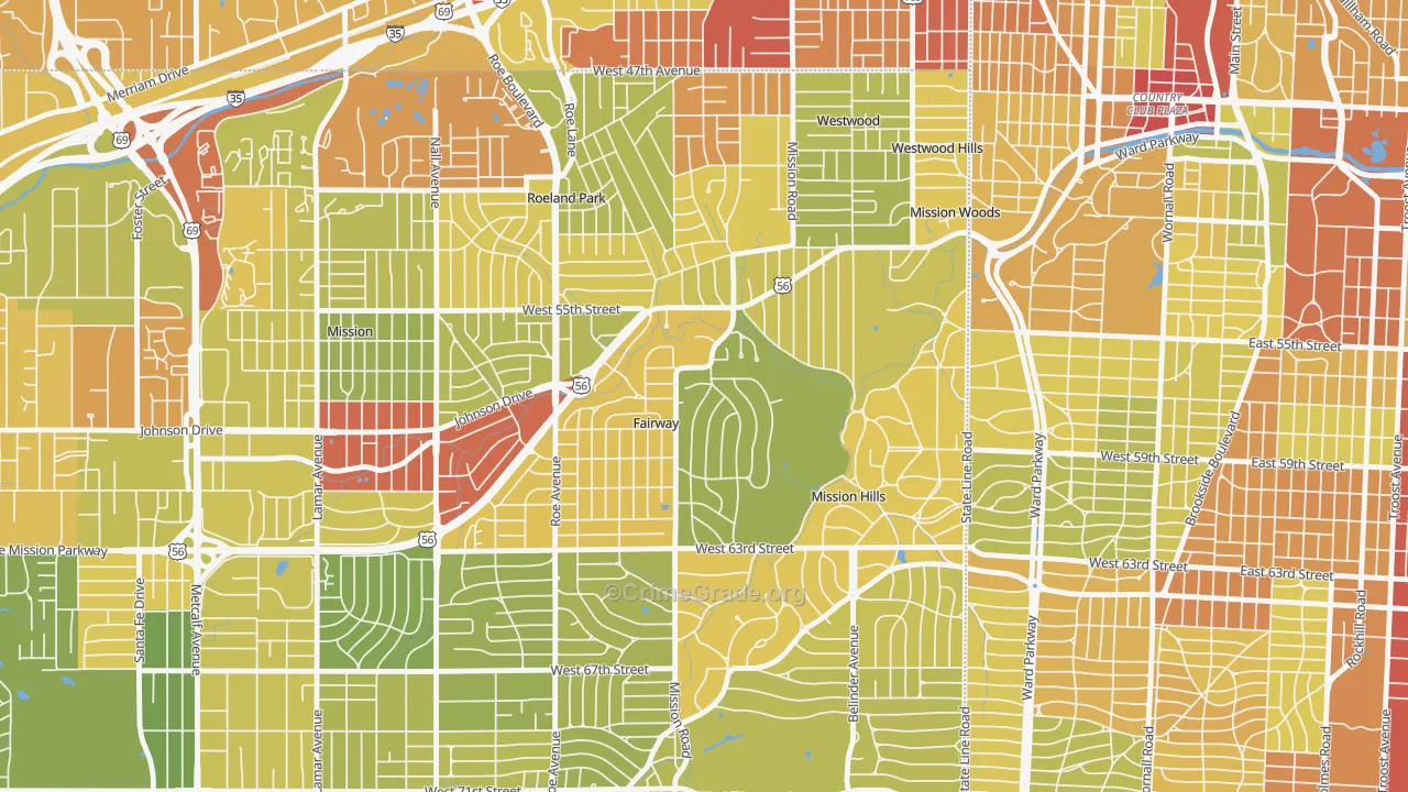 Fairway, KS Map of Robbery Rates