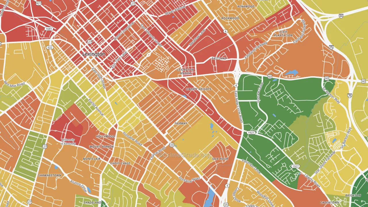 Fairway-Liberty Heights, Lexington, KY Map of Robbery Rates