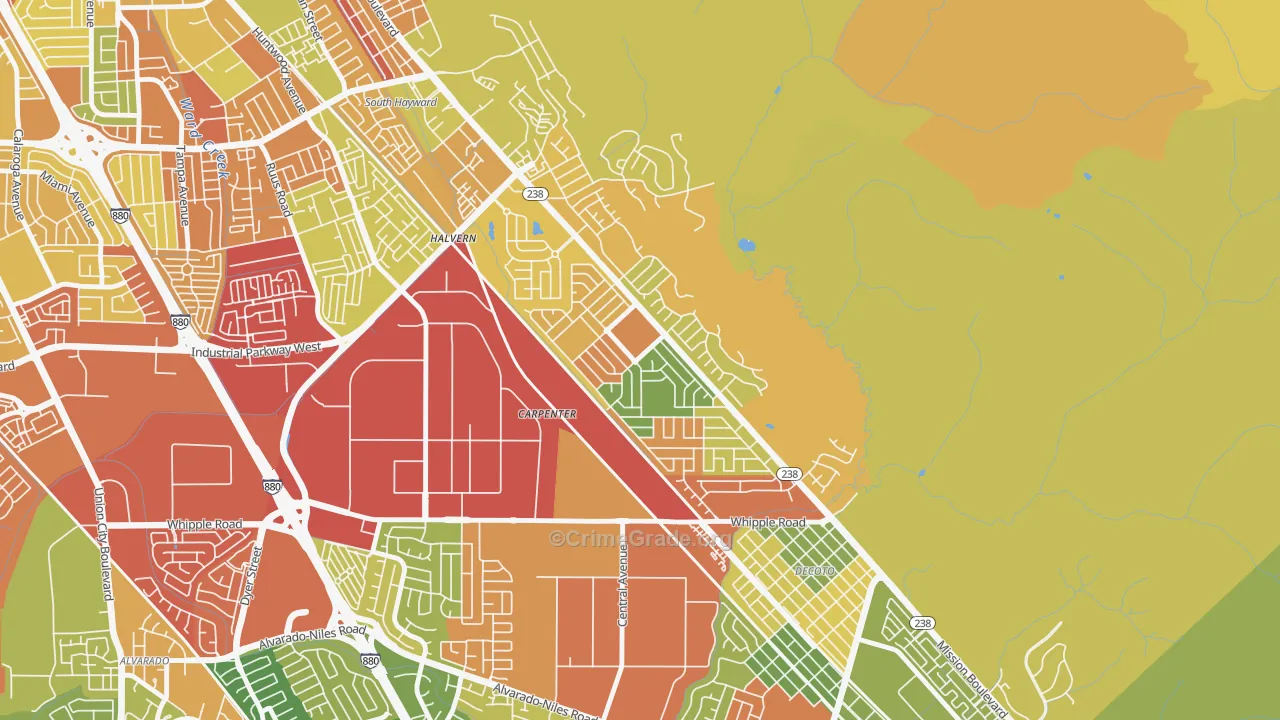 Fairway Park, Hayward, CA Map of Robbery Rates