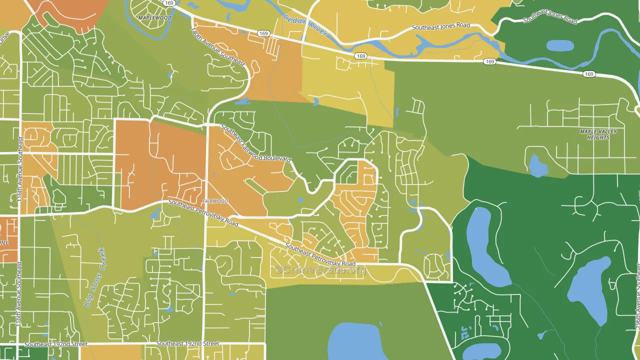 Fairwood Greens, Fairwood, WA Map of Robbery Rates