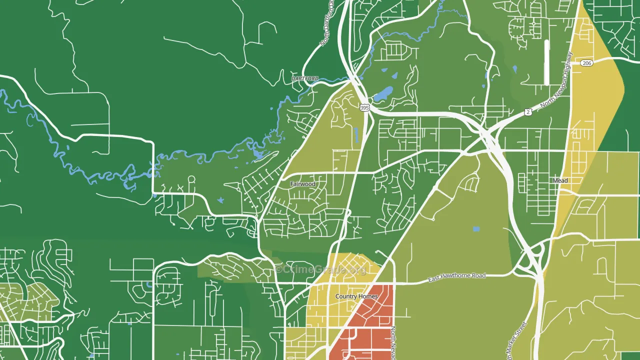 fairwood, Spokane, WA Map of Robbery Rates