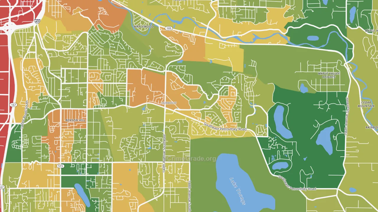 Fairwood, WA Map of Robbery Rates