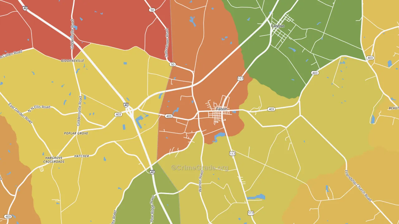 Faison, NC Map of Robbery Rates