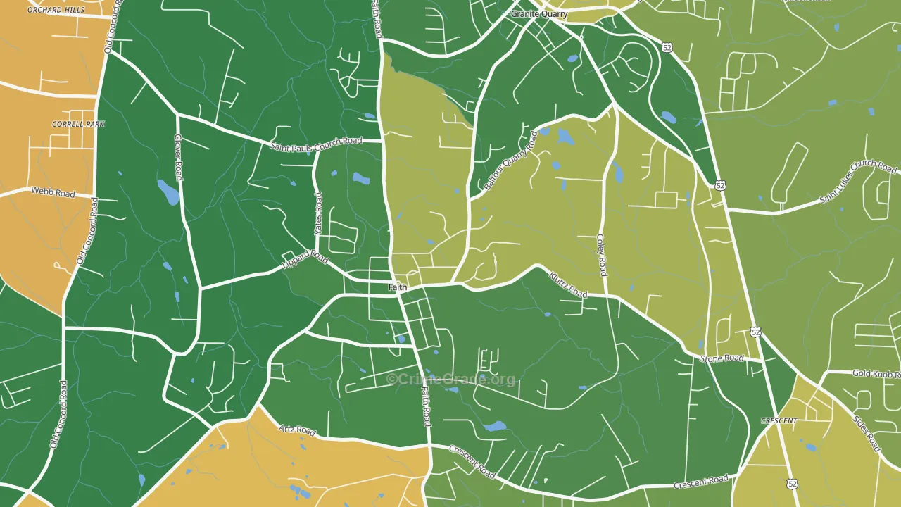 Faith, NC Map of Robbery Rates