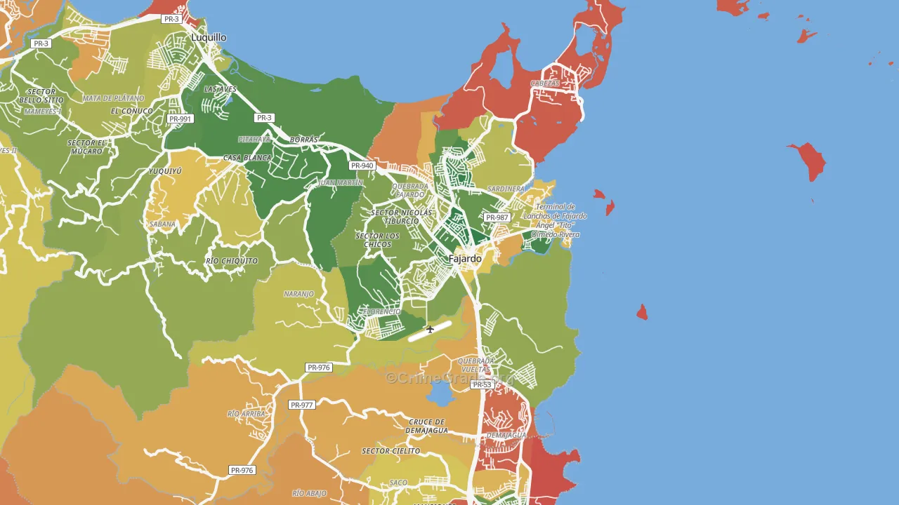 Fajardo Municipio, PR Map of Robbery Rates