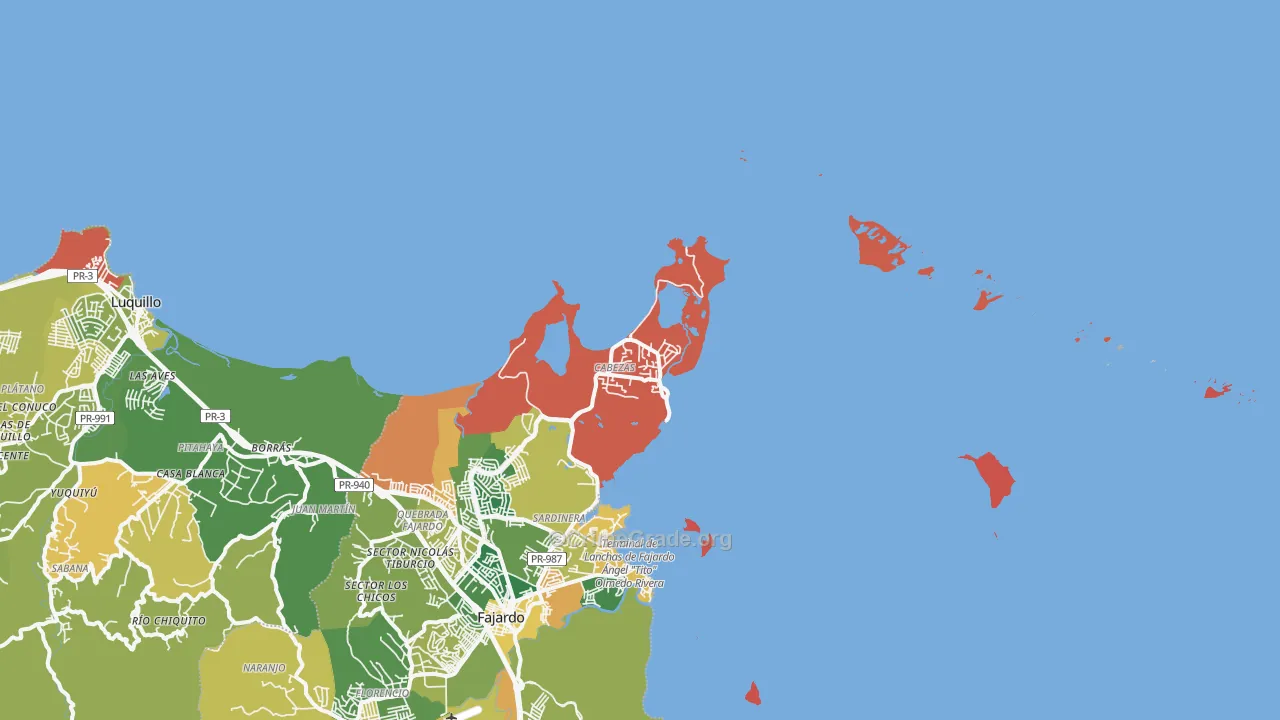 Fajardo, PR Map of Robbery Rates