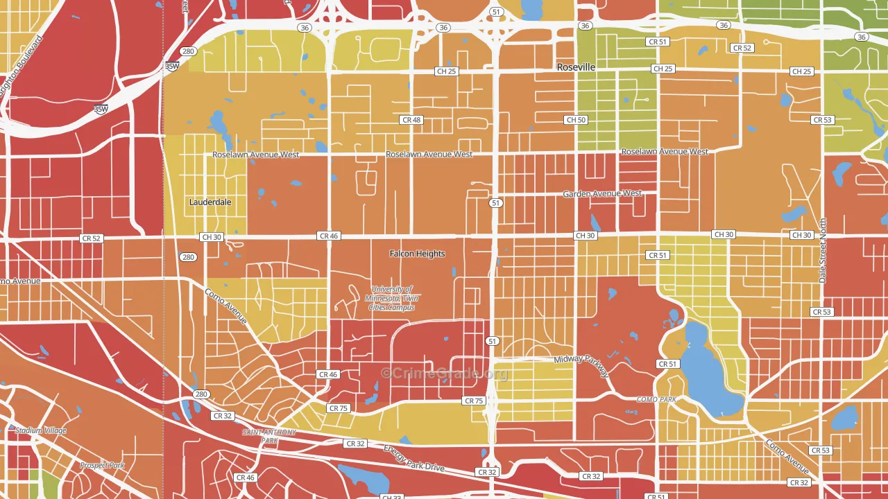 Falcon Heights, MN Map of Robbery Rates