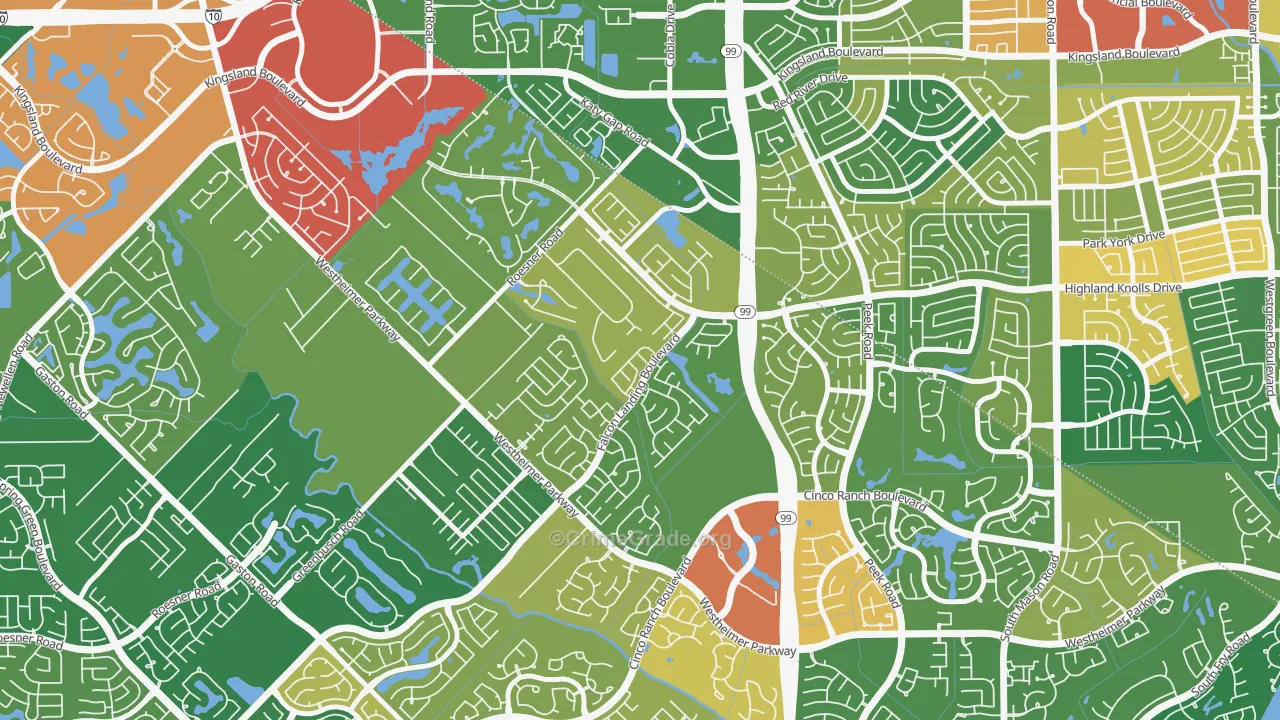 Falcon Landing, Katy, TX Map of Robbery Rates