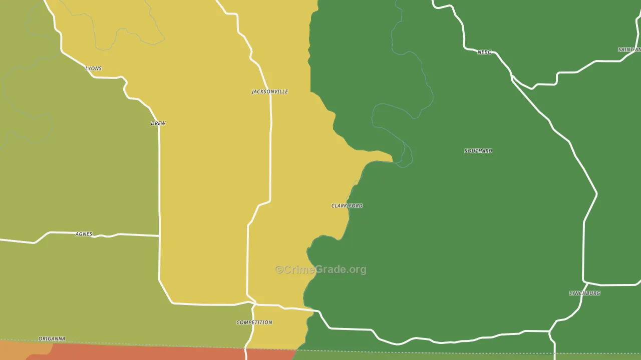 Falcon, MO Map of Robbery Rates