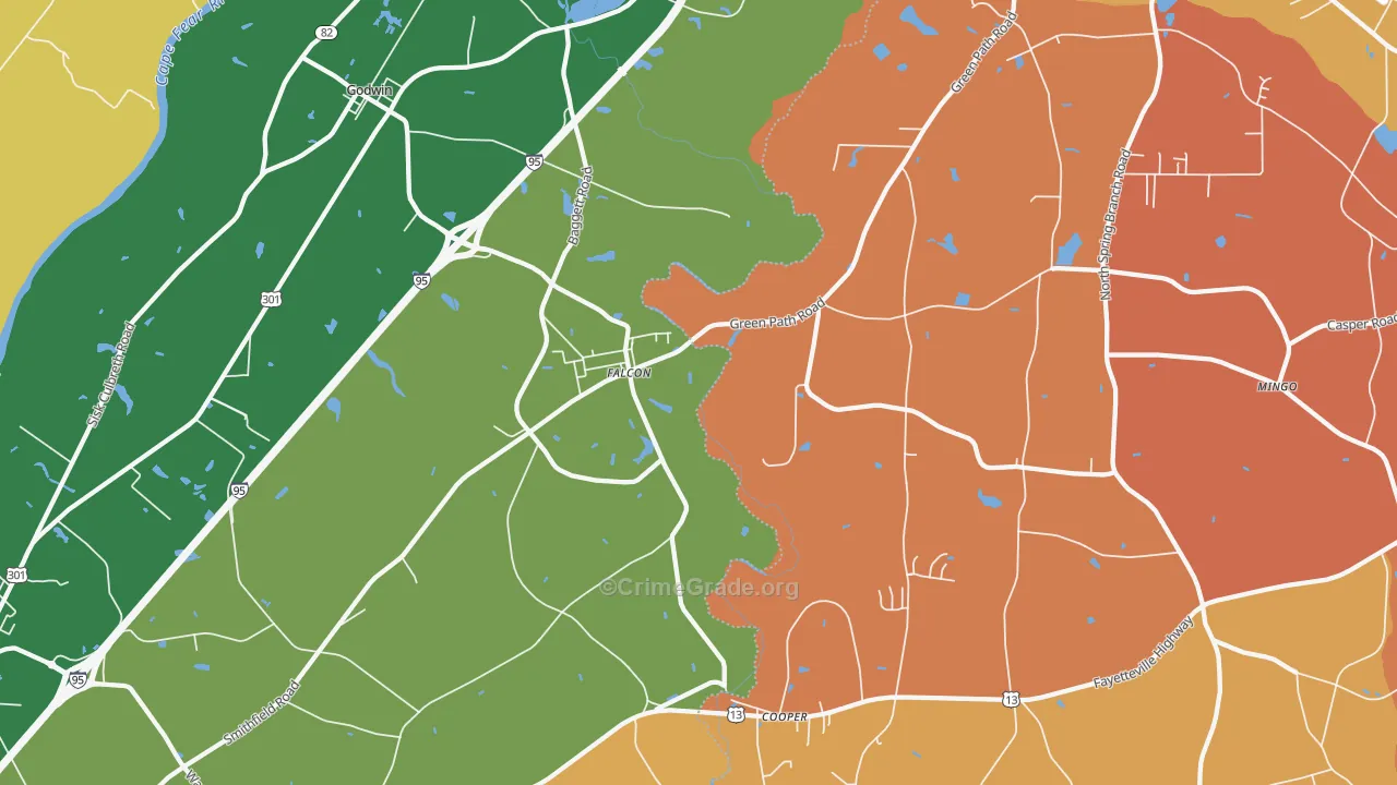Falcon, NC Map of Robbery Rates