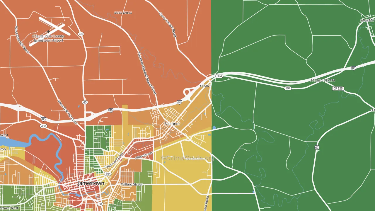 Falconer, NY Map of Robbery Rates