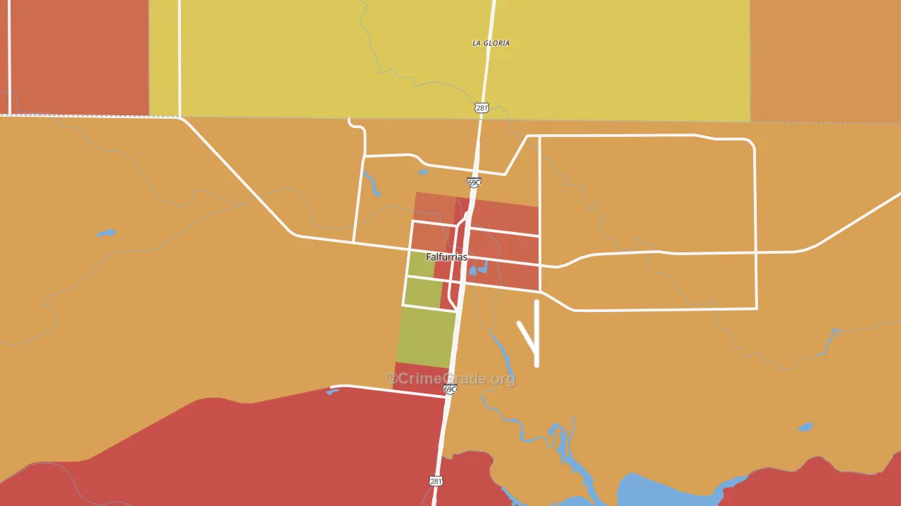 Falfurrias, TX Map of Robbery Rates