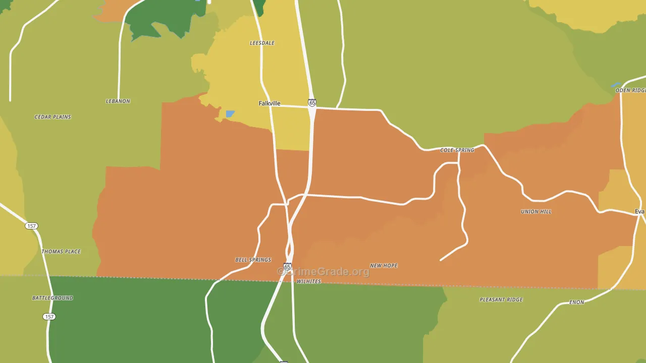 Falkville, AL Map of Robbery Rates