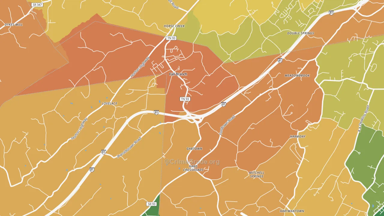 Fall Branch, TN Map of Robbery Rates