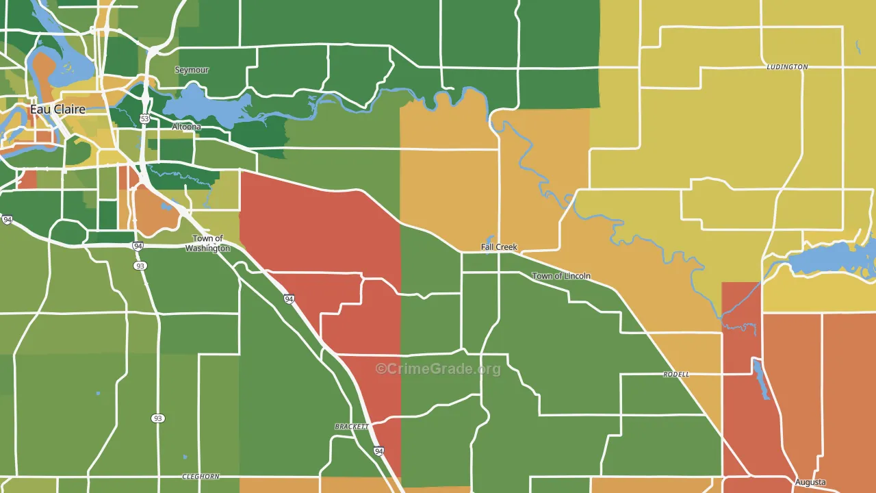 Fall Creek, WI Map of Robbery Rates