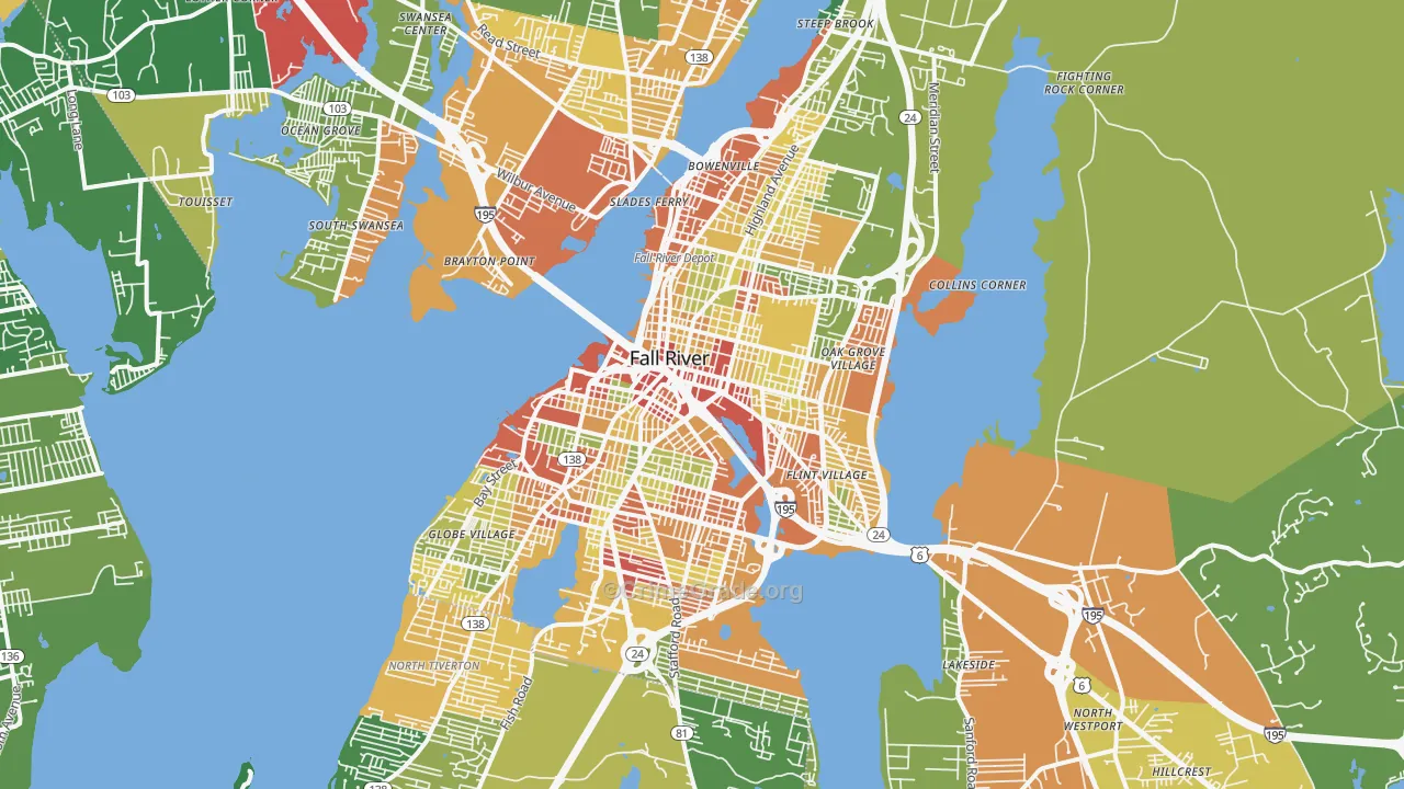 Fall River, MA Map of Robbery Rates