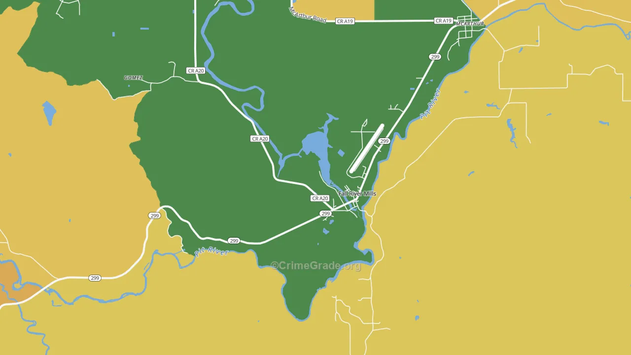 Fall River Mills, CA Map of Robbery Rates