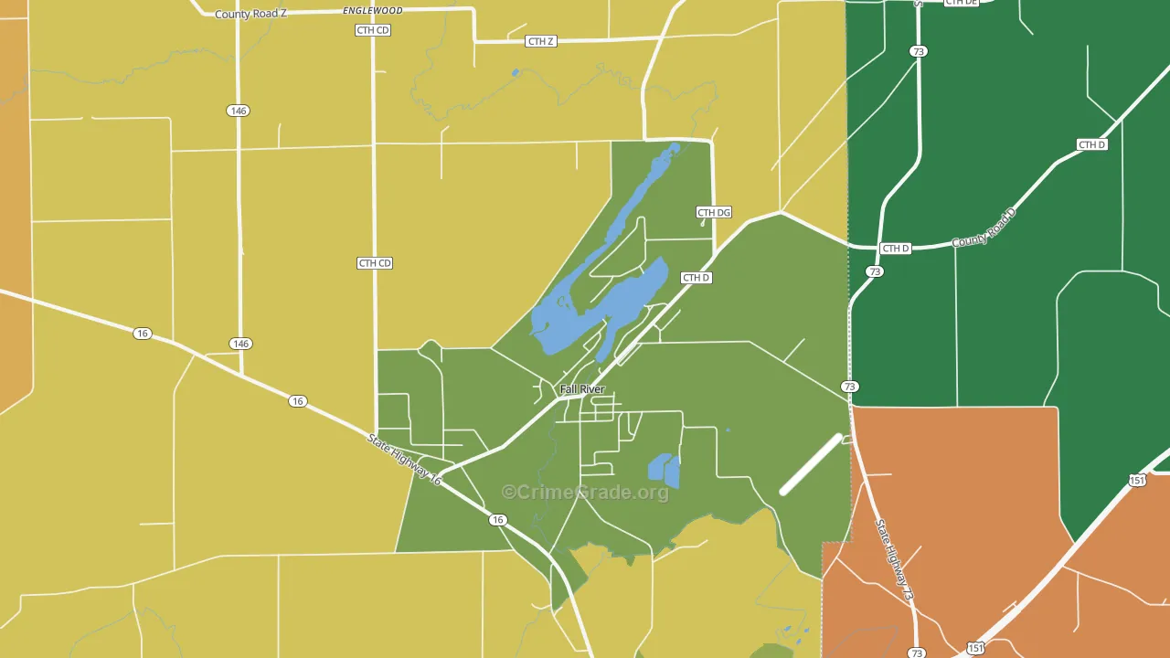 Fall River, WI Map of Robbery Rates