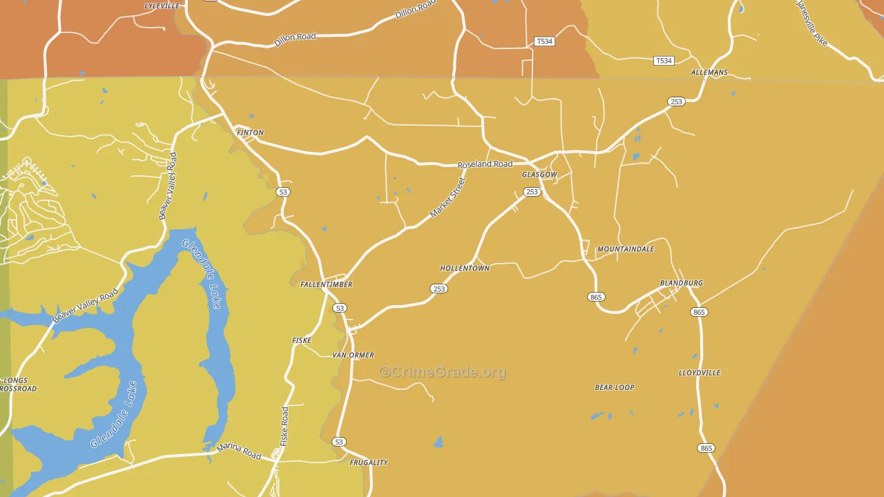 Fallentimber, PA Map of Robbery Rates