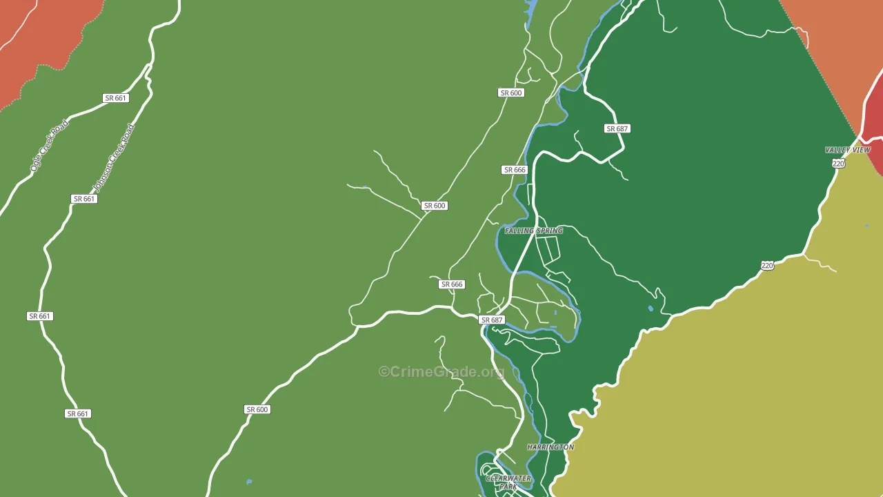 Falling Spring, VA Map of Robbery Rates