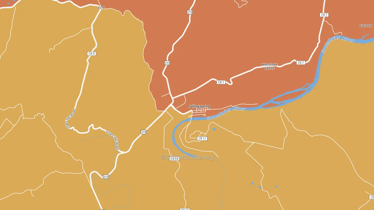 Falling Spring, WV Map of Robbery Rates