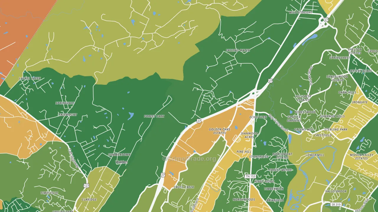 Falling Water, TN Map of Robbery Rates