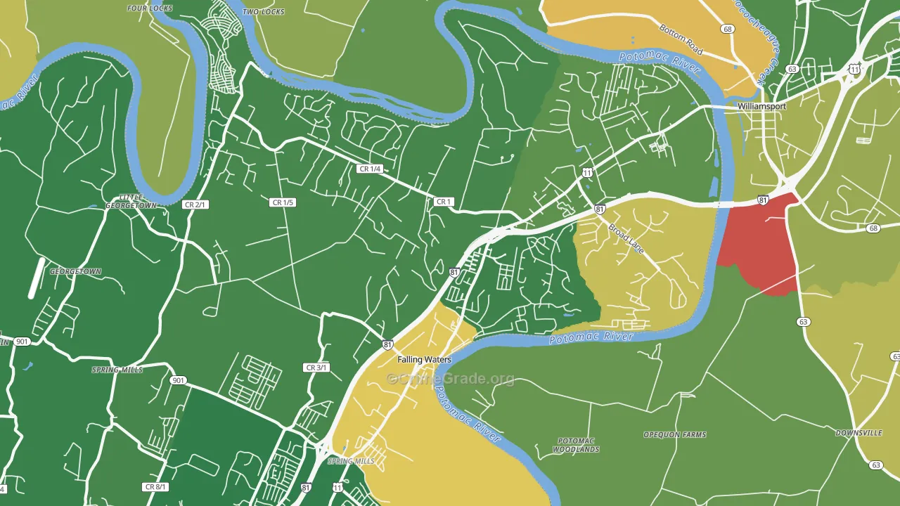 Falling Waters, WV Map of Robbery Rates