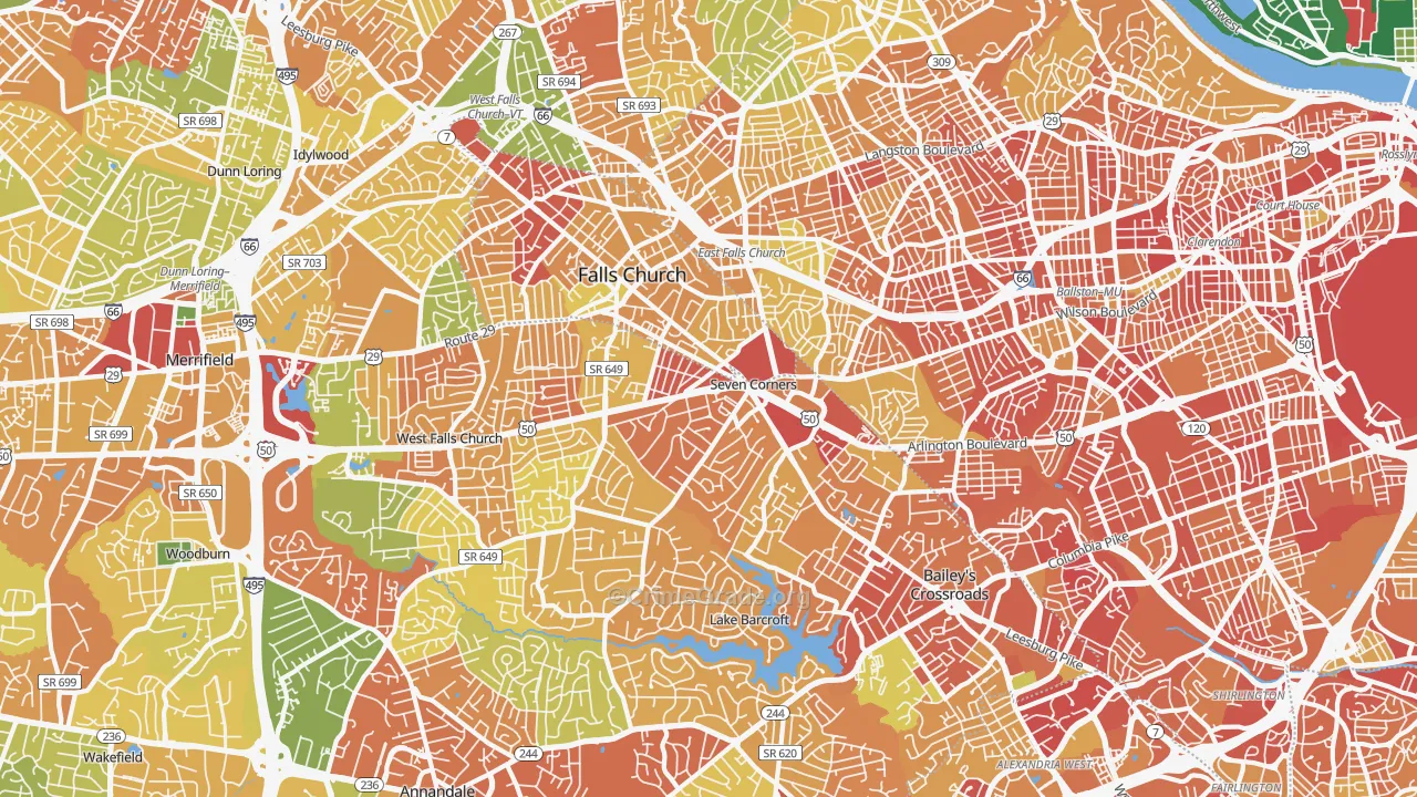 Falls Church, VA Map of Robbery Rates