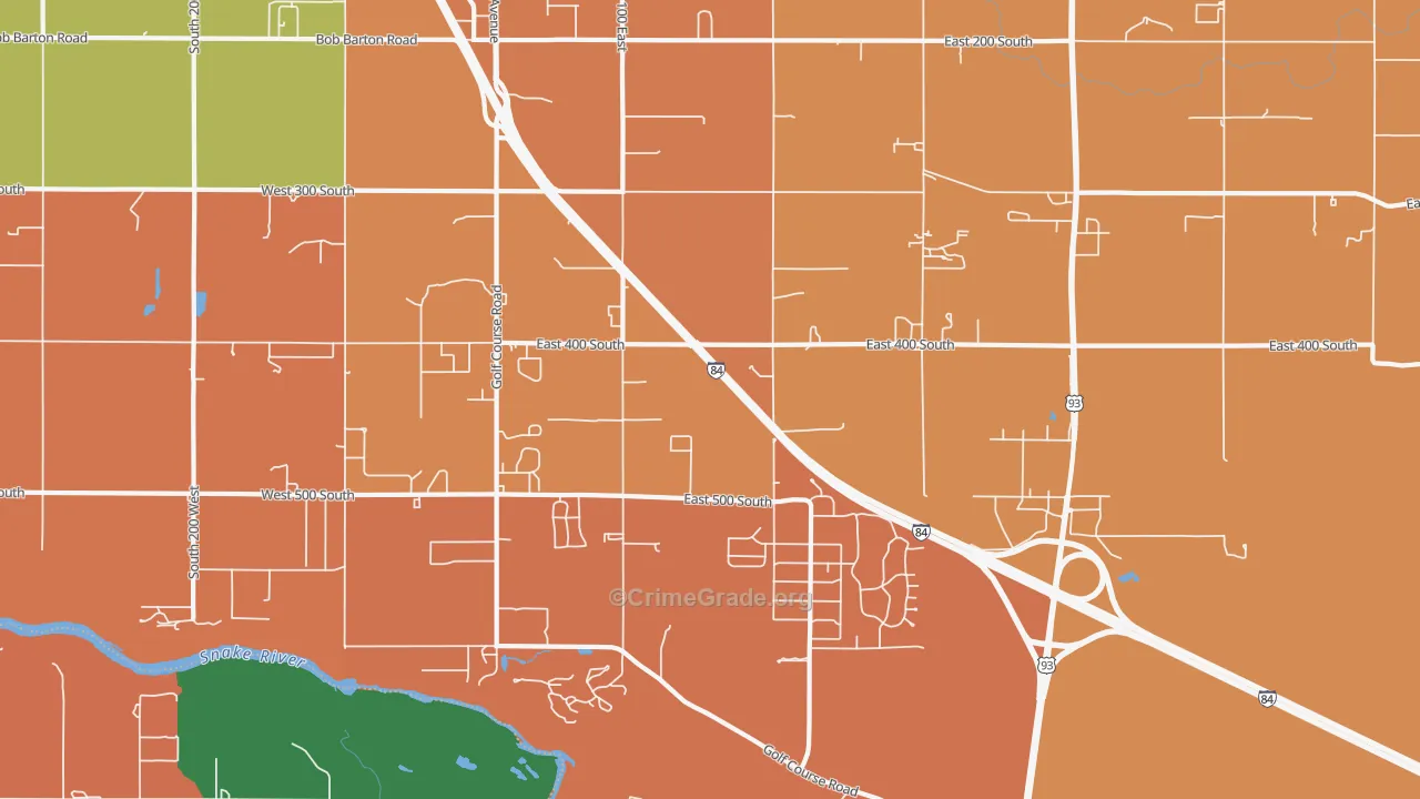 Falls City, ID Map of Robbery Rates