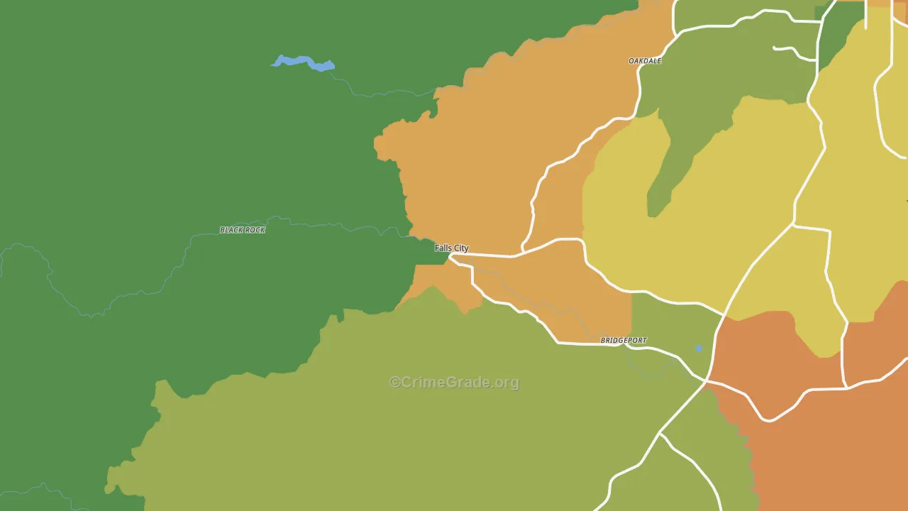Falls City, OR Map of Robbery Rates