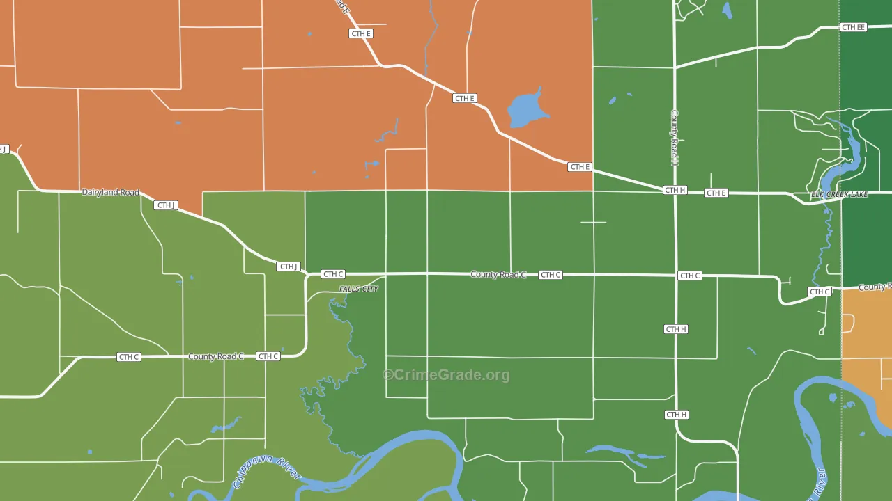 Falls City, WI Map of Robbery Rates