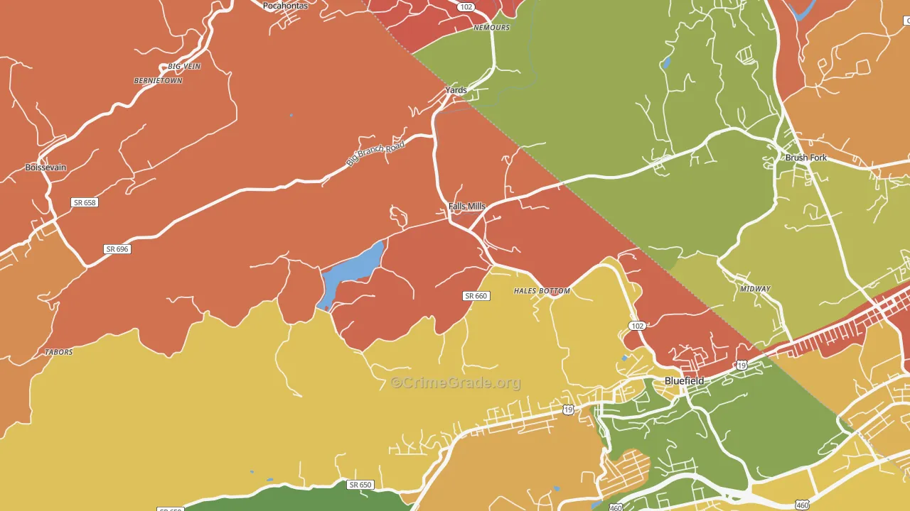 Falls Mills, VA Map of Robbery Rates