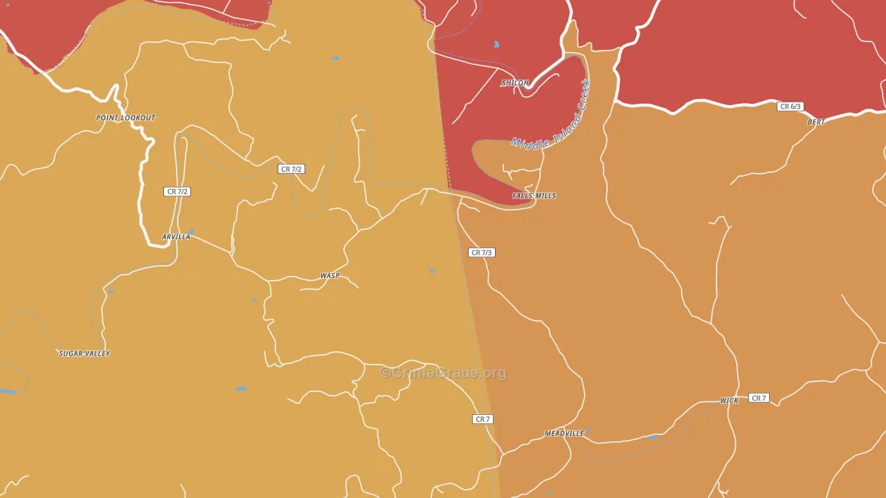 Falls Mills, WV Map of Robbery Rates
