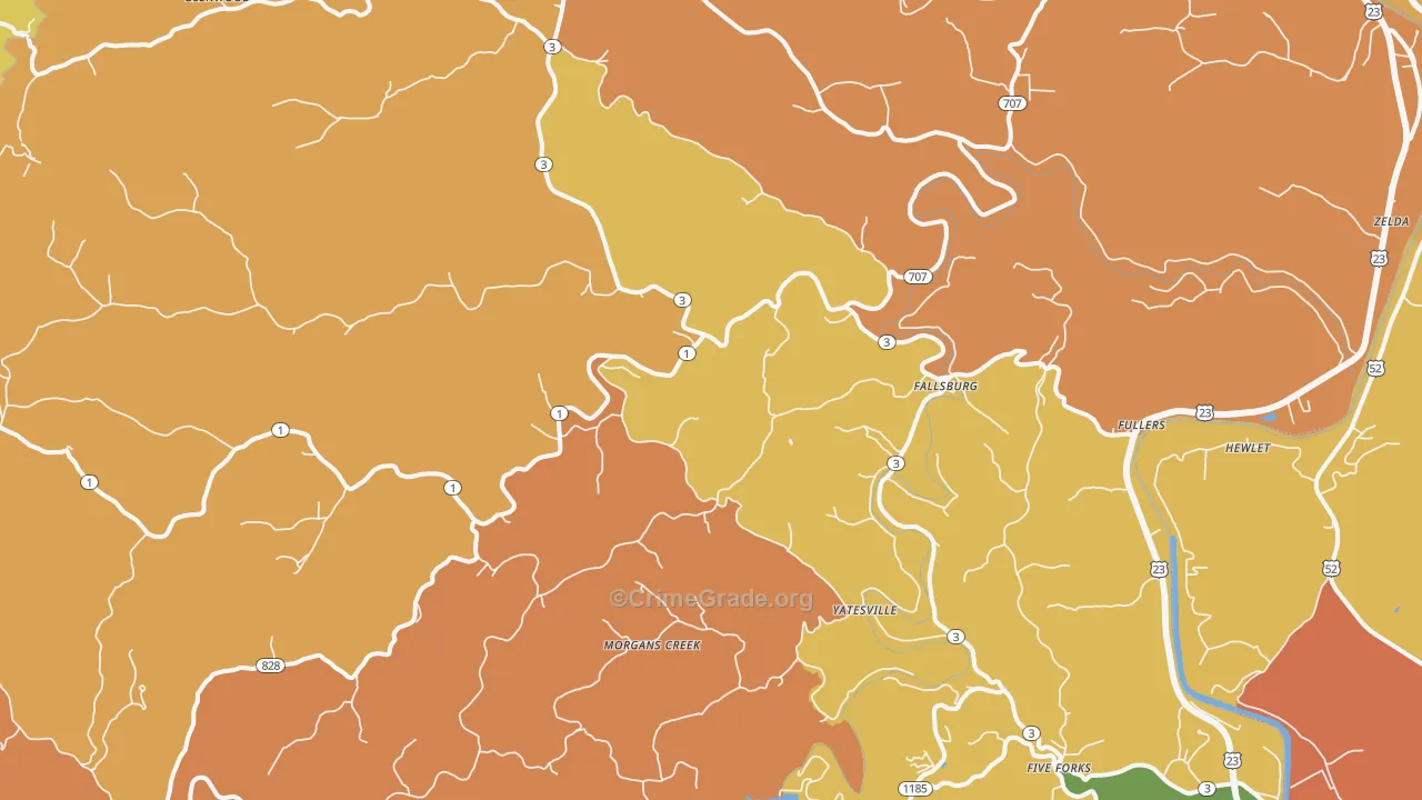 Fallsburg, KY Map of Robbery Rates