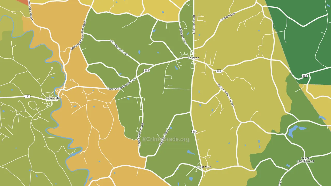 Fallston, NC Map of Robbery Rates
