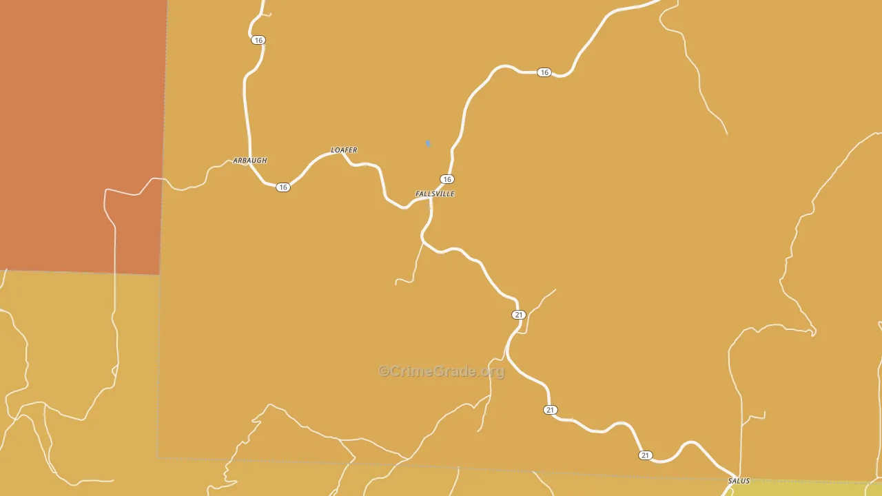 Fallsville, AR Map of Robbery Rates