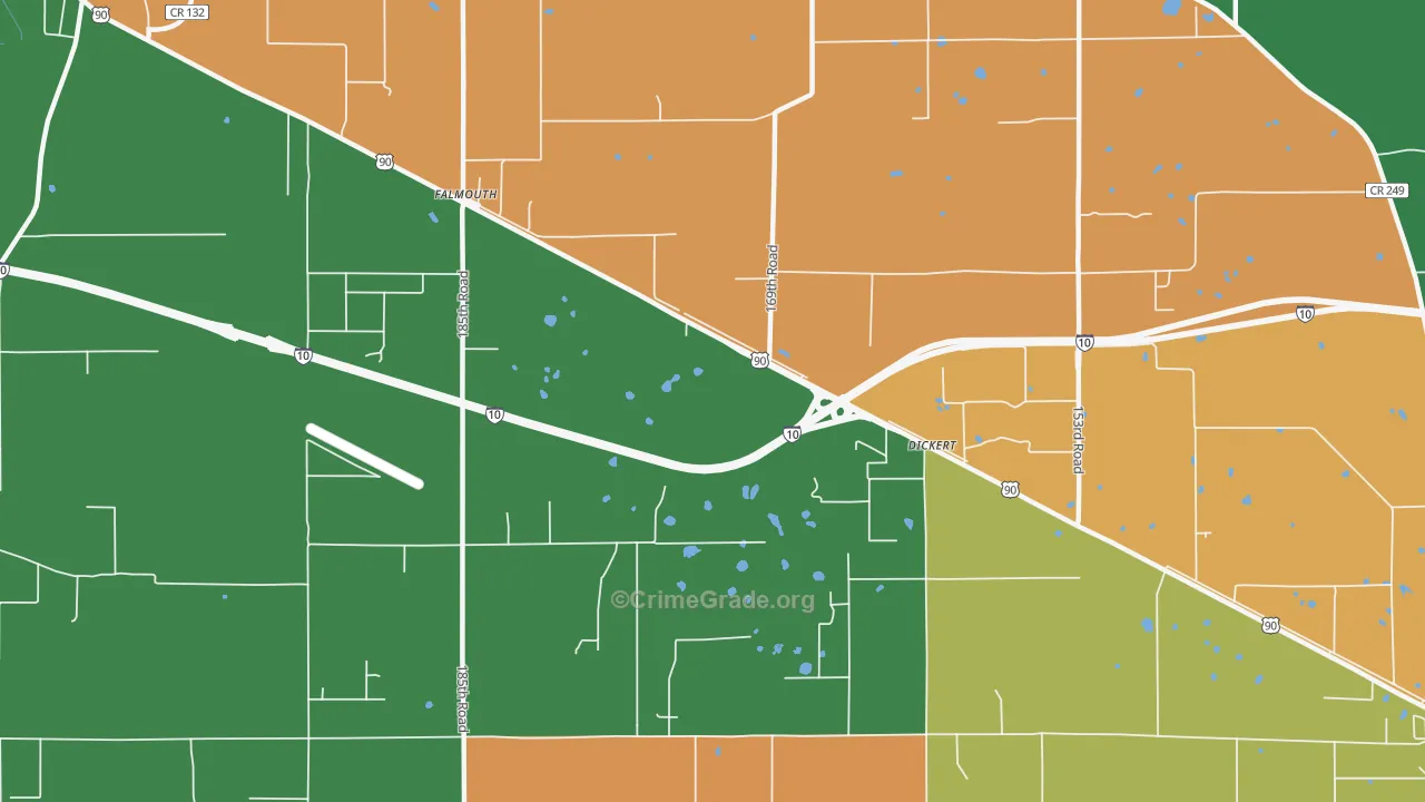 Falmouth, FL Map of Robbery Rates
