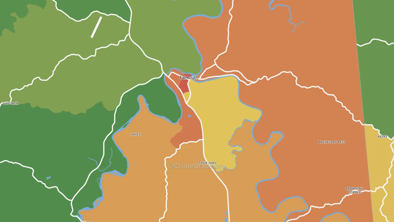 Falmouth, KY Map of Robbery Rates