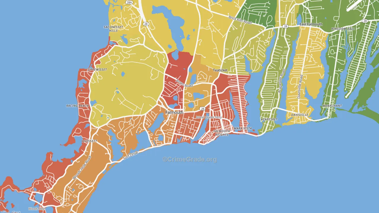 Falmouth, MA Map of Robbery Rates