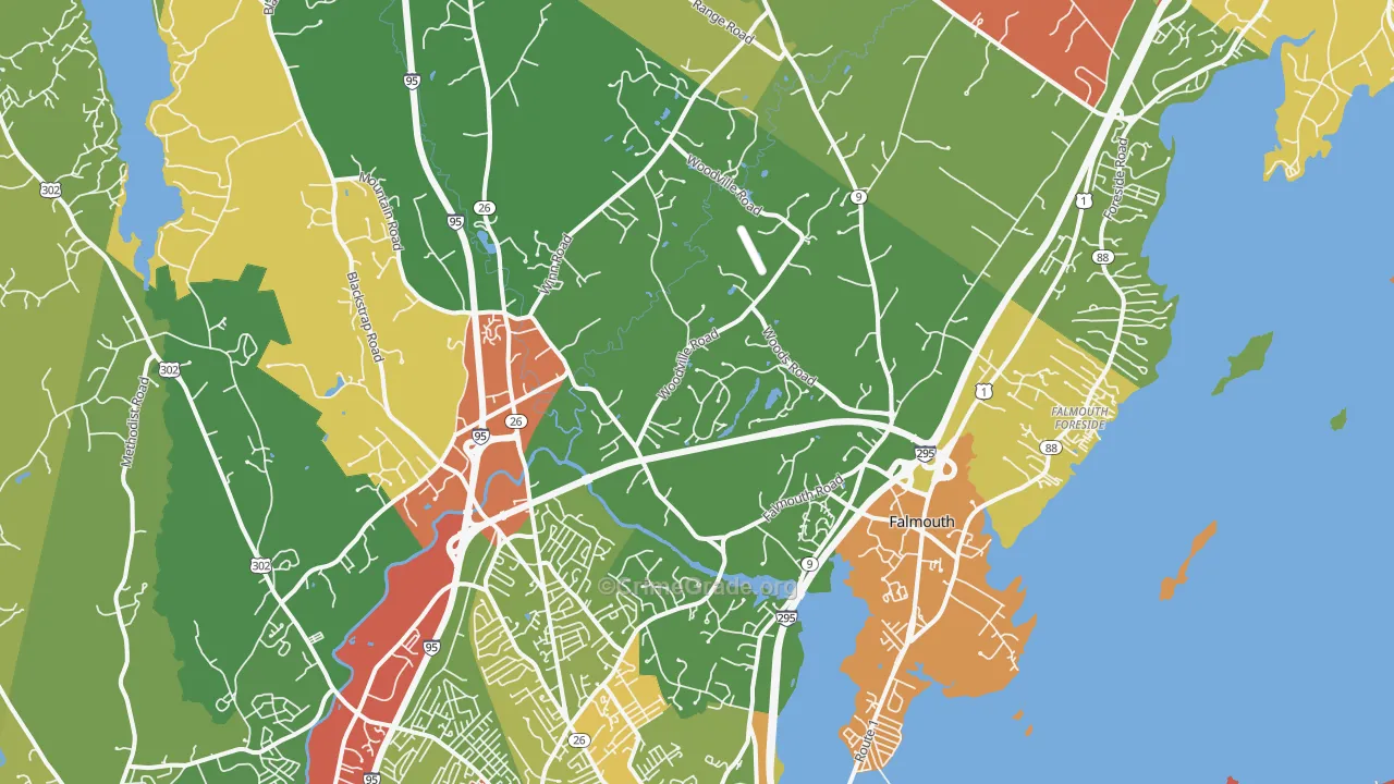 Falmouth, ME Map of Robbery Rates