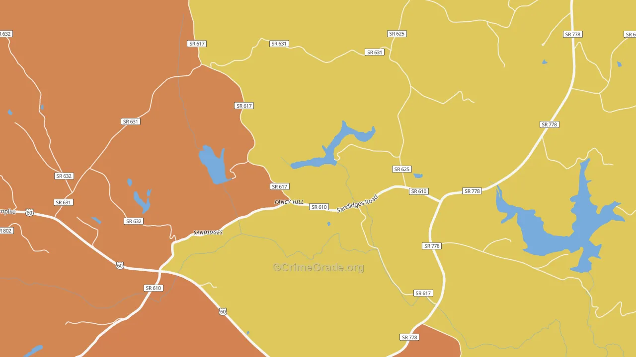 Fancy Hill, VA Map of Robbery Rates