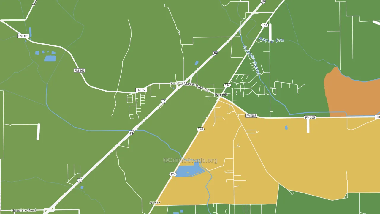 Fannett, TX Map of Robbery Rates