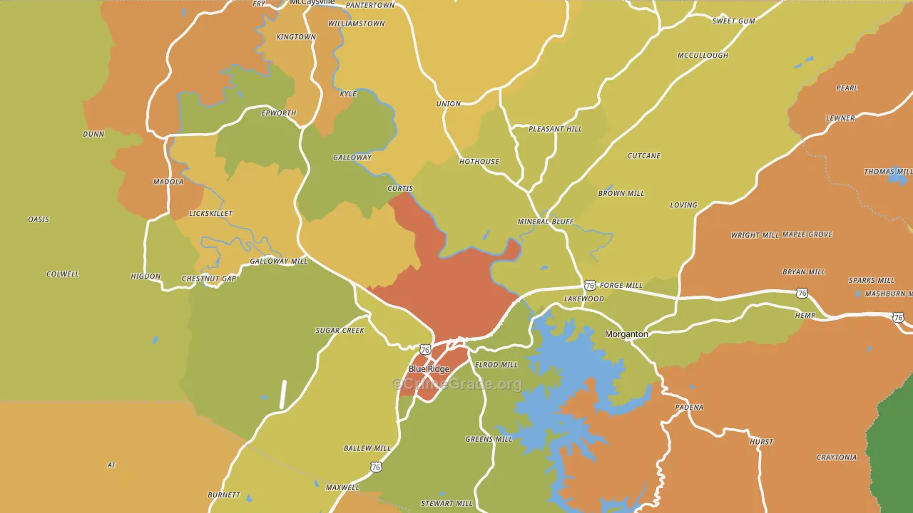 Fannin County, GA Map of Robbery Rates