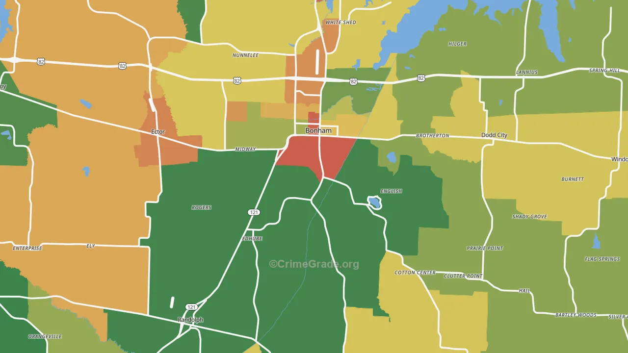 Fannin County, TX Map of Robbery Rates