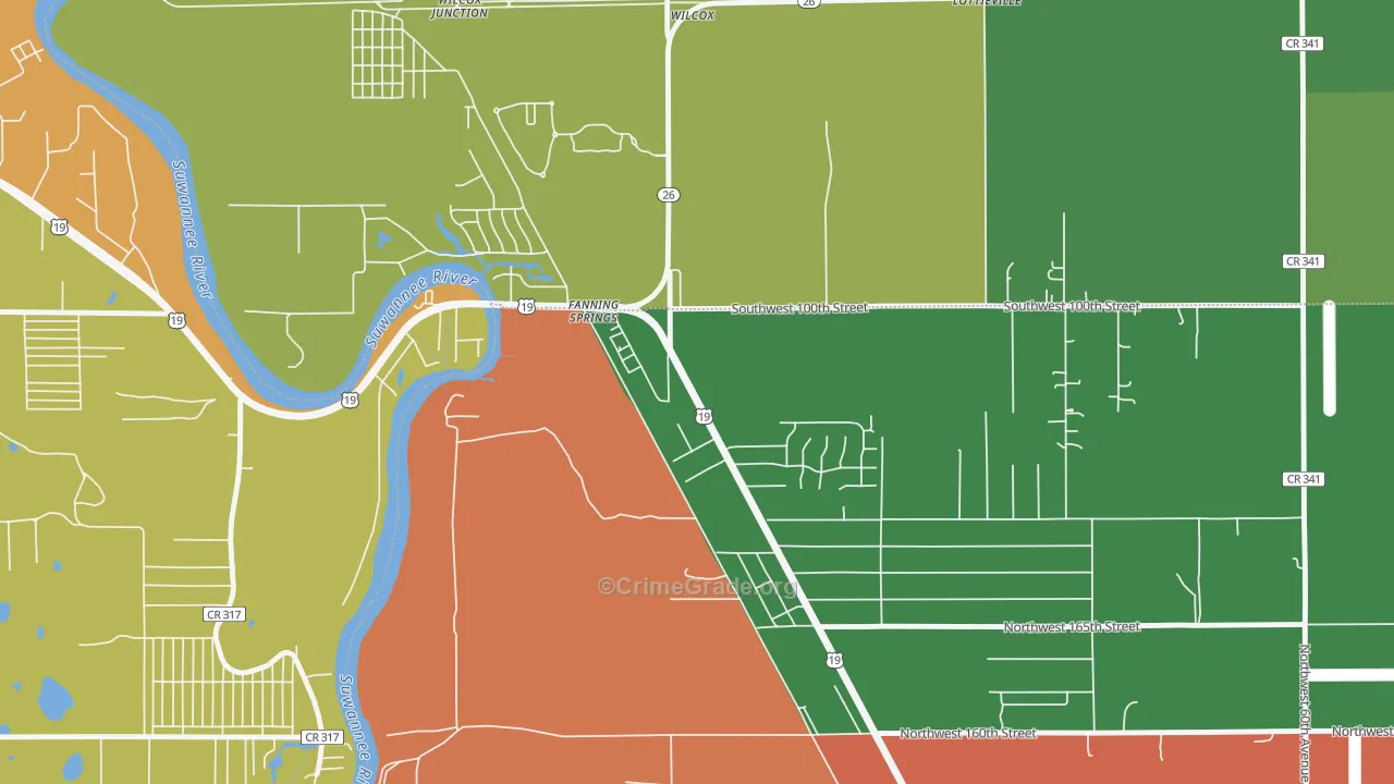 Fanning Springs, FL Map of Robbery Rates