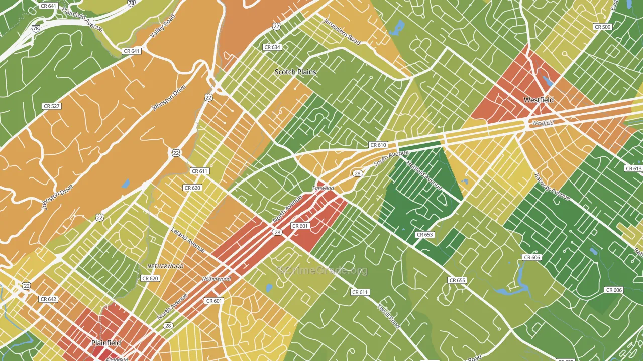 Fanwood, NJ Map of Robbery Rates