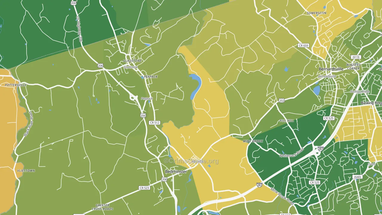 Far Hills, NJ Map of Robbery Rates