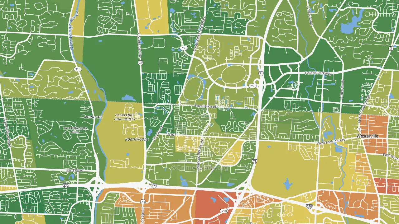 Far North, Columbus, OH Map of Robbery Rates